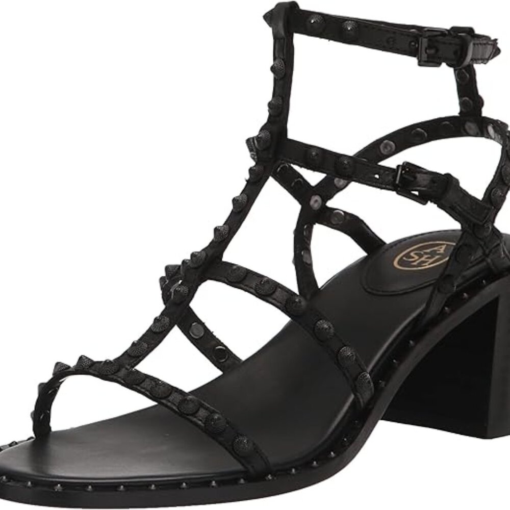New in Box ASH Jen Bis Black Studs Square heel Strappy Sandals Shoes Size 8